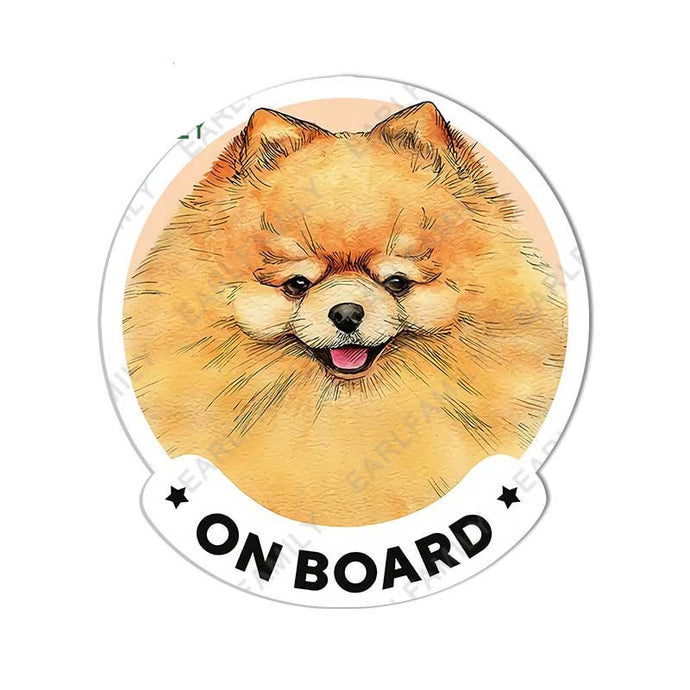 Image of a Pomeranian car sticker in the cutest Pomeranian on Board design.
