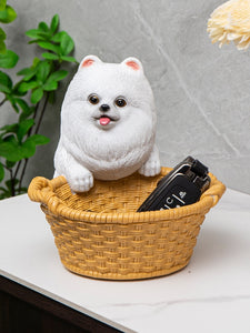 Image of a super cute Pomeranian Christmas ornament in the most helpful Pomeranian holding a basket design