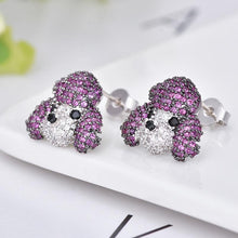 Load image into Gallery viewer, Image of a pair of poodle earrings in super cute studded poodle loving design