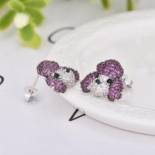 Load image into Gallery viewer, Image of poodle earrings in super cute stone studded poodle loving design