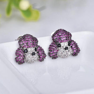 Image of poodle earrings in super cute studded poodle loving design