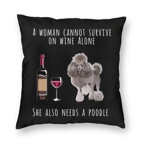 Wine and Poodle Mom Love Cushion Cover-Home Decor-Cushion Cover, Dogs, Home Decor, Poodle-2