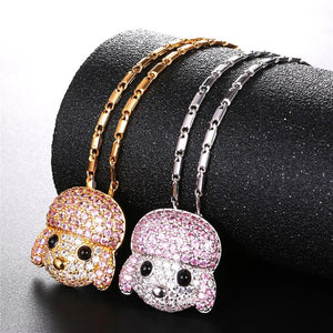 Image of a gold plated and rhodium plated poodle necklaces