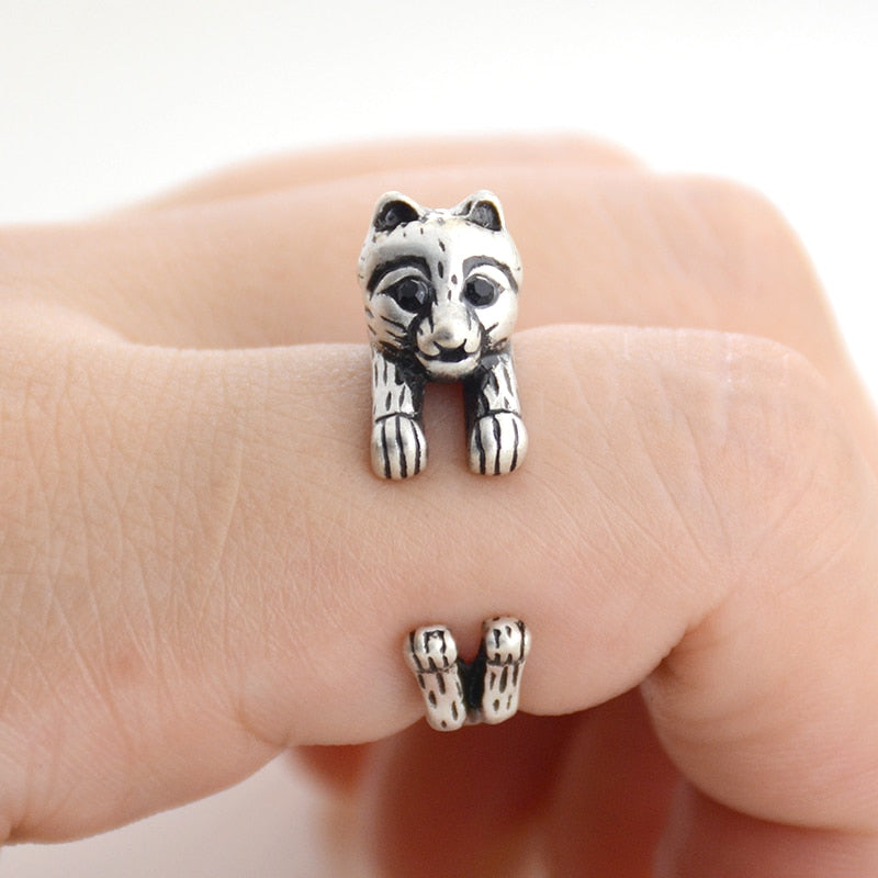 3D Samoyed Finger Wrap Rings-Dog Themed Jewellery-Dogs, Jewellery, Ring, Samoyed-Resizable-Antique Silver-2