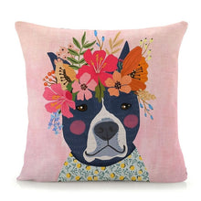 Load image into Gallery viewer, Flower Tiara Doggo Cushion Covers - Series 1-Home Decor-Cushion Cover, Dogs, Home Decor-Linen-Boston Terrier-1