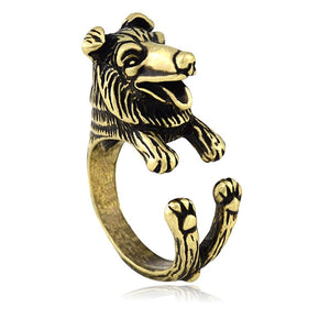3D Rough Collie Finger Wrap Rings-Dog Themed Jewellery-Dogs, Jewellery, Ring, Rough Collie-Resizable-Antique Bronze-4