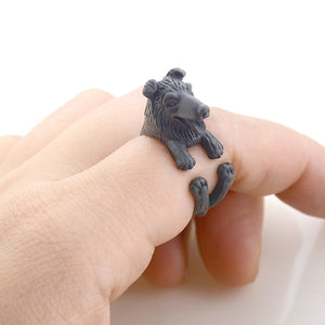 3D Rough Collie Finger Wrap Rings-Dog Themed Jewellery-Dogs, Jewellery, Ring, Rough Collie-Resizable-Black Gun-6