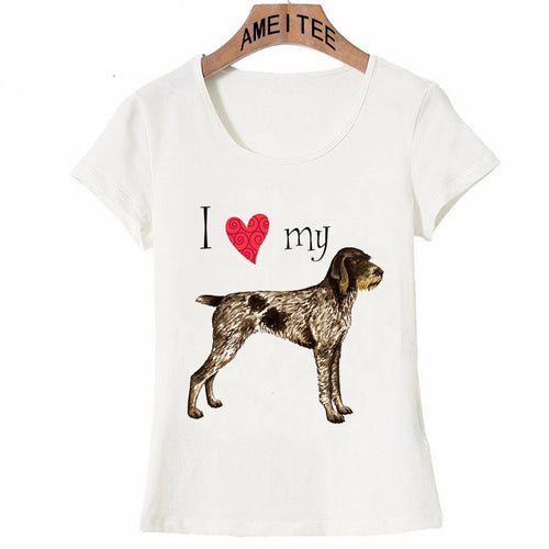 I Love My German Wirehaired Pointer Womens T Shirt-Apparel-Apparel, Dogs, German Wirehaired Pointer, T Shirt, Z1-1