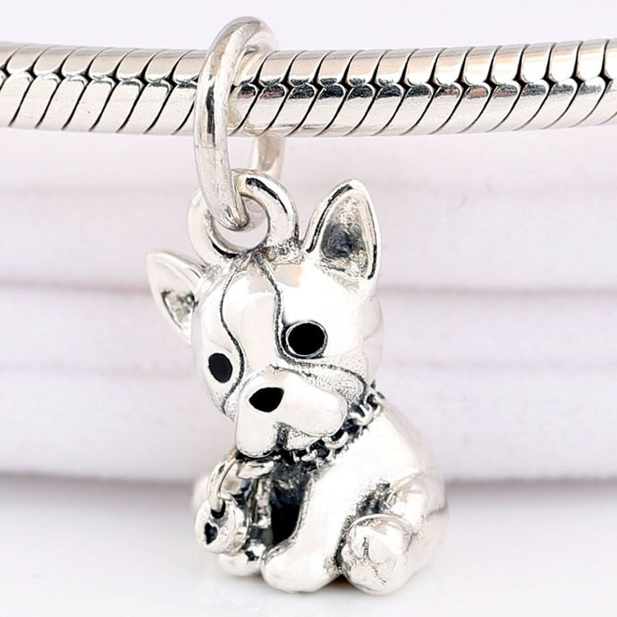 Enamel Antique Silver Papillon Dog Necklace Pendant Pets Charms