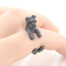 Load image into Gallery viewer, 3D Brussels Griffon Finger Wrap Rings-Dog Themed Jewellery-Brussels Griffon, Dogs, Jewellery, Ring-Resizable-Black Gun-5
