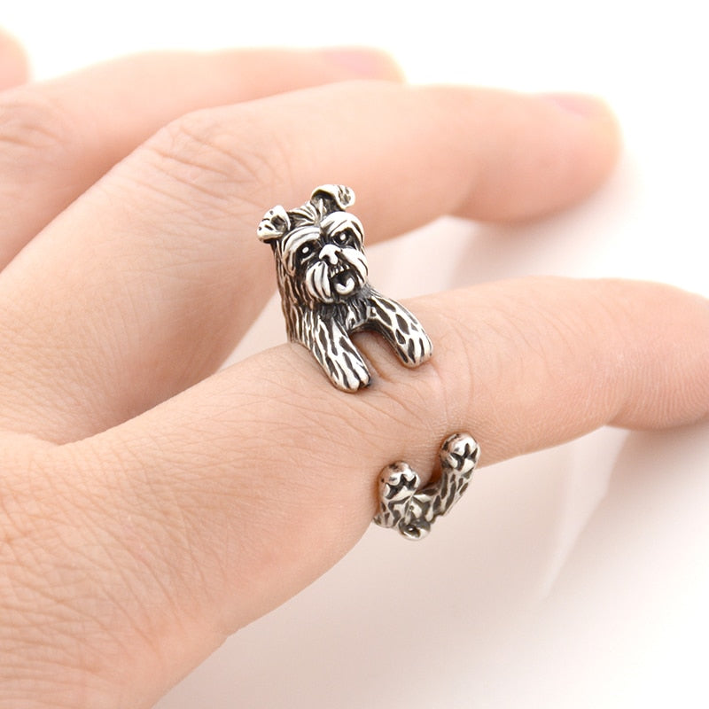 3D Affenpinscher Finger Wrap Rings-Dog Themed Jewellery-Affenpinscher, Dogs, Jewellery, Ring-Resizable-Antique Silver-2