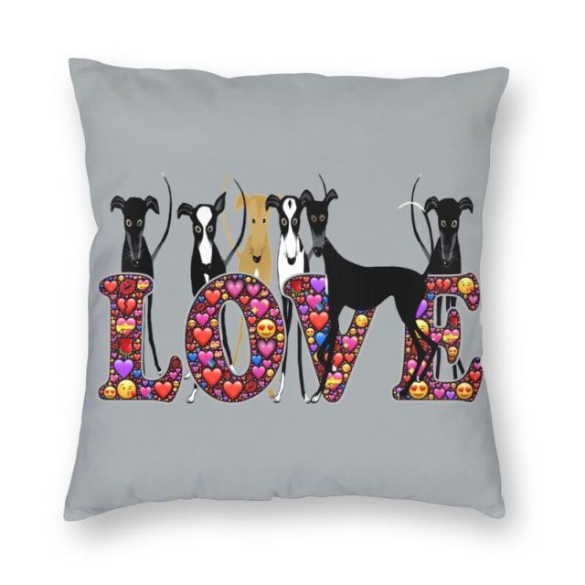 Greyhound and Whippet Love Cushion Cover-Home Decor-Cushion Cover, Dogs, Greyhound, Home Decor, Whippet-Medium-Gray-1