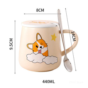 Corgi Love Coffee Mugs-Home Decor-Corgi, Dogs, Home Decor, Mugs-Corgi Winking with Clouds-15 oz or 440ml-5