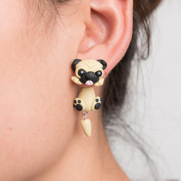 Pug Love Handmade Polymer Clay Earrings-Dog Themed Jewellery-Dogs, Earrings, Figurines, Jewellery, Pug-1