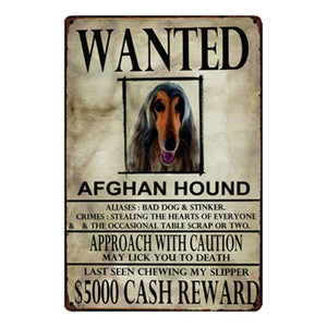 Wanted Doggos Approach With Caution Tin Posters - Series 1-Sign Board-Dogs, Home Decor, Sign Board-Afghan Hound-One Size-1