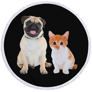 Image of a Pug beach towel in Pug ad Kitten design