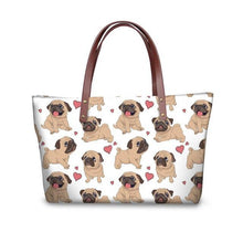 Load image into Gallery viewer, Image of pug bag in pug with hearts design on white background