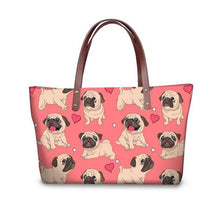 Load image into Gallery viewer, Image of pug bag in pug with hearts design on peach background