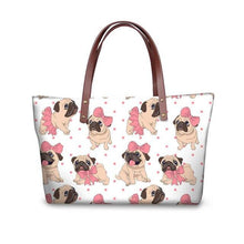 Load image into Gallery viewer, Image of pug bag in girl pug with hearts design on white background