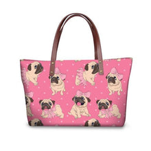 Load image into Gallery viewer, Image of pug bag in girl pug with hearts design on pink background