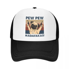 Load image into Gallery viewer, Image of a pew pew pug baseball cap in the color black