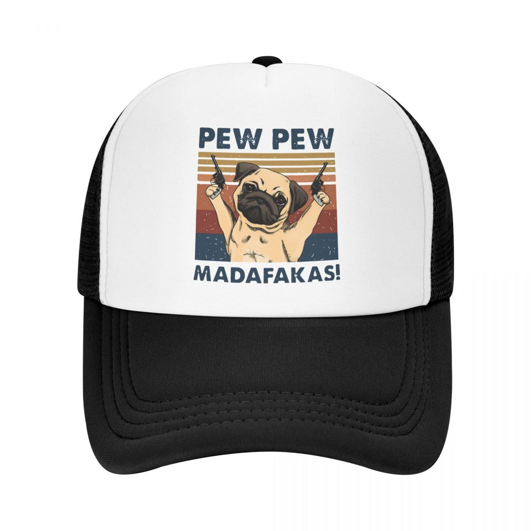 Image of a pew pew pug baseball cap in the color black