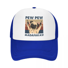 Load image into Gallery viewer, Image of a pew pew pug baseball cap in the color blue