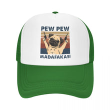 Load image into Gallery viewer, Image of a pew pew pug baseball cap in the color green