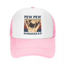 Load image into Gallery viewer, Image of a pew pew pug baseball cap in the color pink