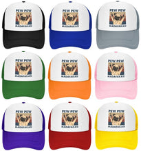 Load image into Gallery viewer, Image of pew pew pug baseball caps in nine different colors