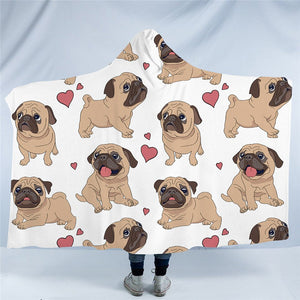 Image of pug blanket in pug with hearts design