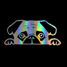 Load image into Gallery viewer, Image of pug car sticker in reflective rainbow color