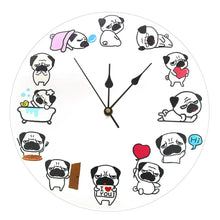 Load image into Gallery viewer, Image of Pug clock with 12 cutest Pug designs