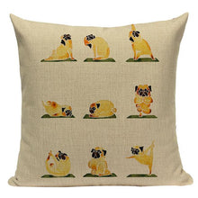 Load image into Gallery viewer, Image of yoga pug cushion cover in cream background