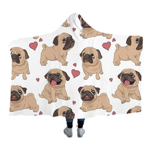 Load image into Gallery viewer, Image of pug dog blanket in pug with hearts design