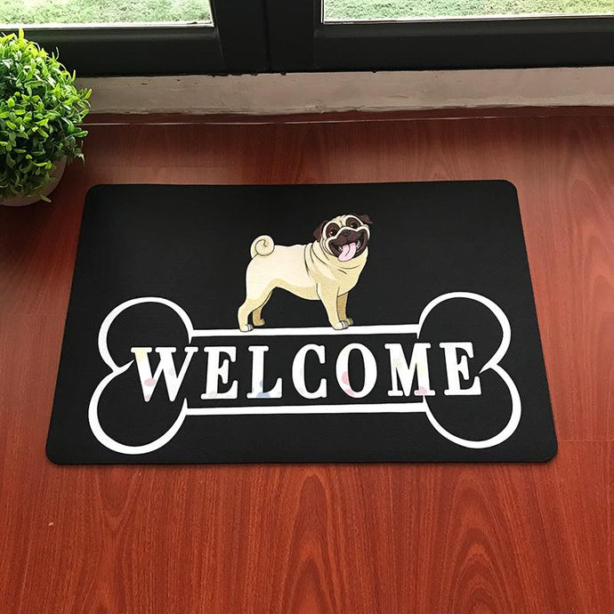 Image of welcome pug doormat made of rubber