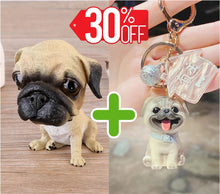 Load image into Gallery viewer, Image of pug gifts bundle with sitting pug bobblehead and pug keychain
