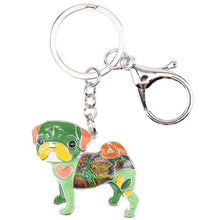 Load image into Gallery viewer, Image of a enamel Pug keychain in the color green