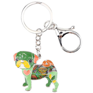 Image of a enamel Pug keychain in the color green
