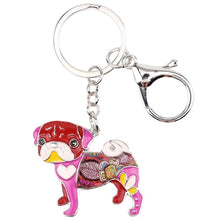 Load image into Gallery viewer, Image of a enamel Pug keychain in the color red