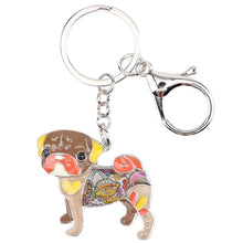 Load image into Gallery viewer, Image of a enamel Pug keychain in the color brown