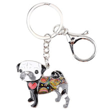 Load image into Gallery viewer, Image of a enamel Pug keychain in the color black