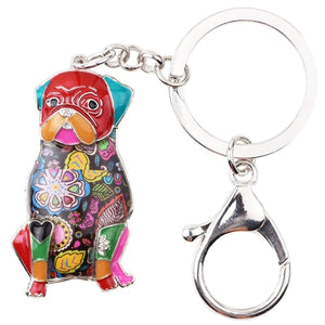Image of a multicolor sitting Pug keychain
