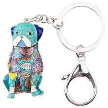 Load image into Gallery viewer, Image of a sitting Pug keychain in the color blue