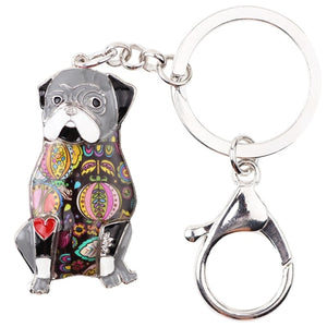Image of a sitting Pug keychain in the color black