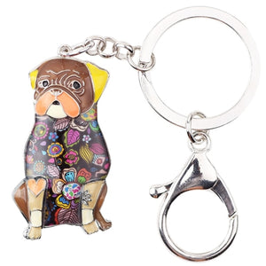 Image of a sitting Pug keychain in the color brown