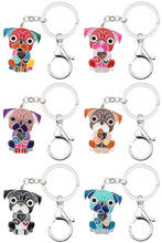 Load image into Gallery viewer, Image of Pug keychains made of enamel in six different colors