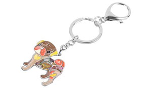 Image of a enamel Pug keyring in the color brown