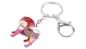 Image of a enamel Pug keyring in the color red