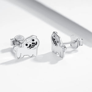 Pug Love Silver and Enamel Earrings-Dog Themed Jewellery-Dogs, Earrings, Jewellery, Pug-3